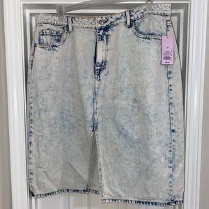 Acid blue denim skirt with front split
